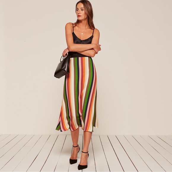Reformation Bea Colorful Striped Midi Skirt 6 - Picture 1 of 5